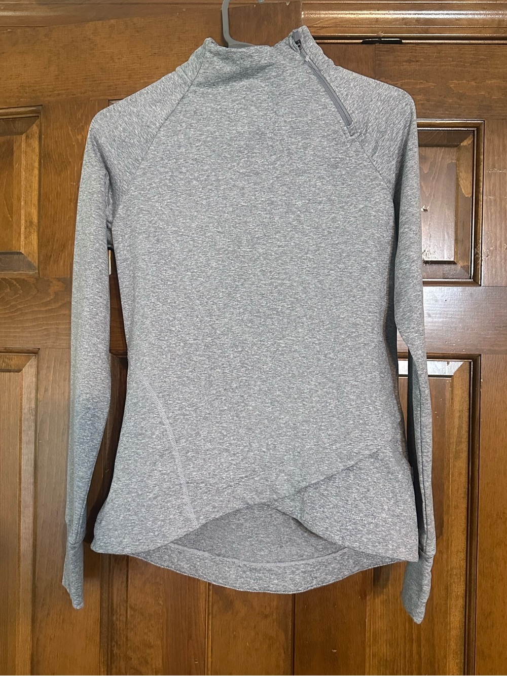 Mondetta Asymmetrical Mock Neck Crossover Pullover Sweatshirt XS Heather Gray